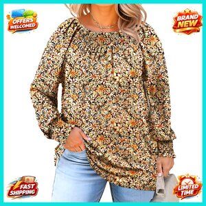 Plus Size Pleated Blouse Long Sleeve Crewneck Tunic Top Elegant Chic